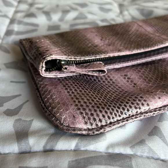 Beirn Striped Snakeskin Print Zipper Envelope Clutch Handbag Pink Large - Picture 7 of 7